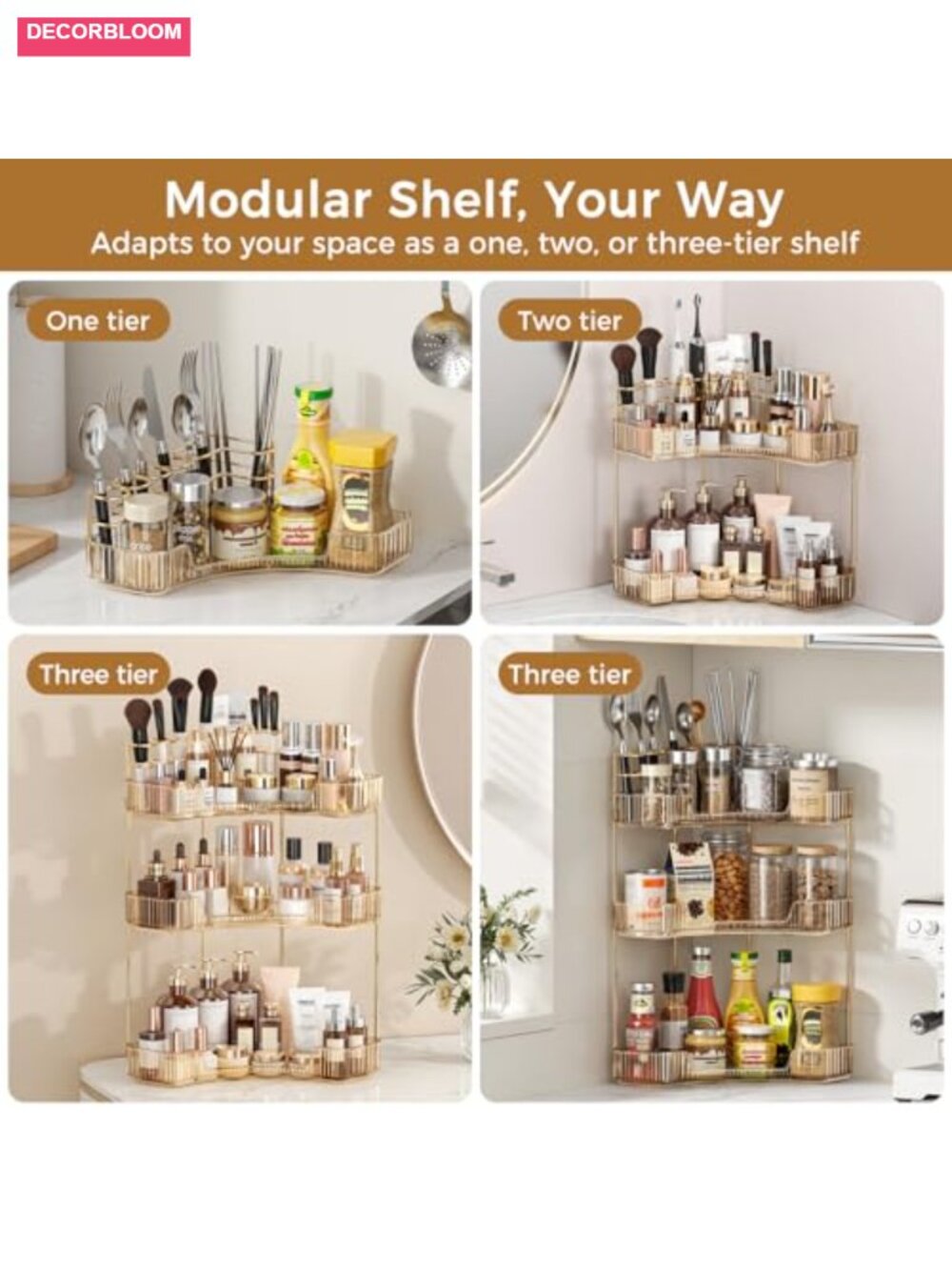 Upgraded 3-Tier Corner Makeup Organizer with Brush Holder - Picture 5 of 6